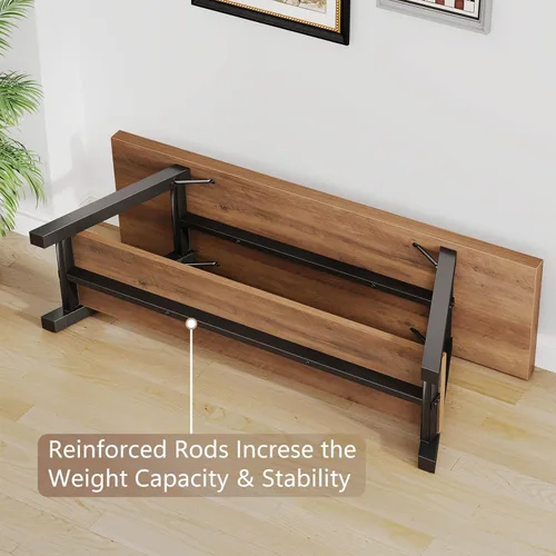 Miniatura 7 de LVB Banco de Entrada Industrial, Banco de Almacenamiento de Madera y Metal para Sala de Estar y Comedor, Banco de Zapatos de Estilo Campestre