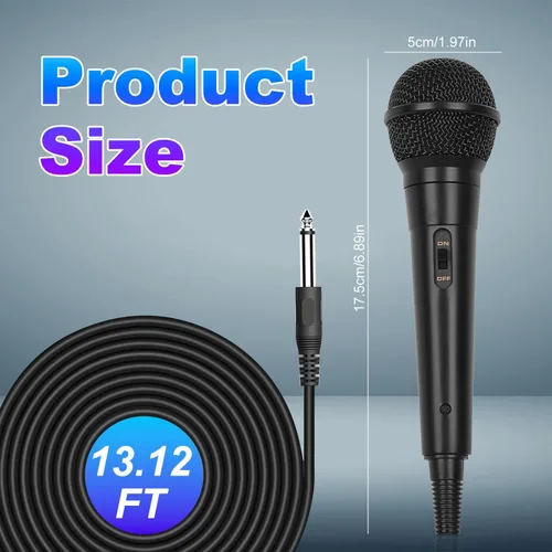 Miniatura 8 de Micrófono de mano con cable, micrófono vocal dinámico cardioide de mano dual con interruptor de encendido/apagado, cable de 13 pies, conector