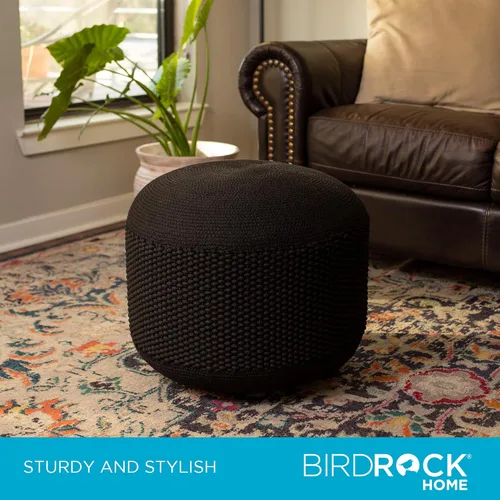Miniatura 5 de BIRDROCK HOME Puf Otomano para Exteriores Reposapiés Impermeable Tejido a Mano con Relleno de Bolsa de Perlas Reposapiés Bohemio para Patio