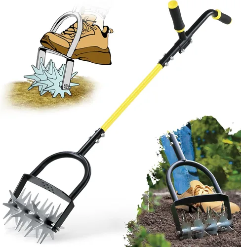 Jardineer Cultivador giratorio para jardinería, cultivador de jardín de mango largo para mezcla de suelo, resembrado, aireación de césped, timón