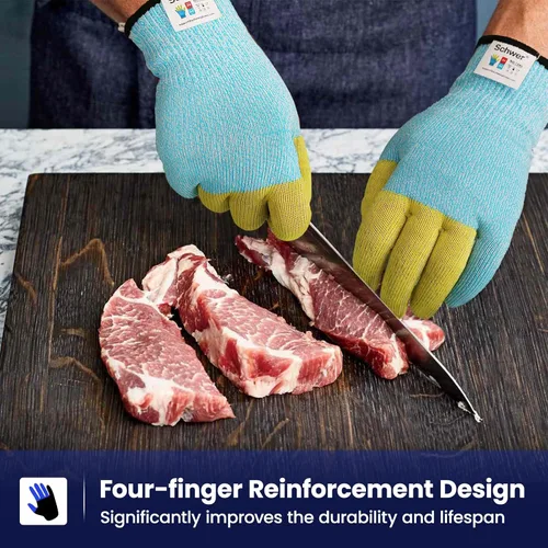 Miniatura 5 de Guantes Schwer SlicePro patentados resistentes al corte AR1345 con refuerzo ANSI A9 de 4 dedos, guantes de corte de grado alimenticio y pantalla