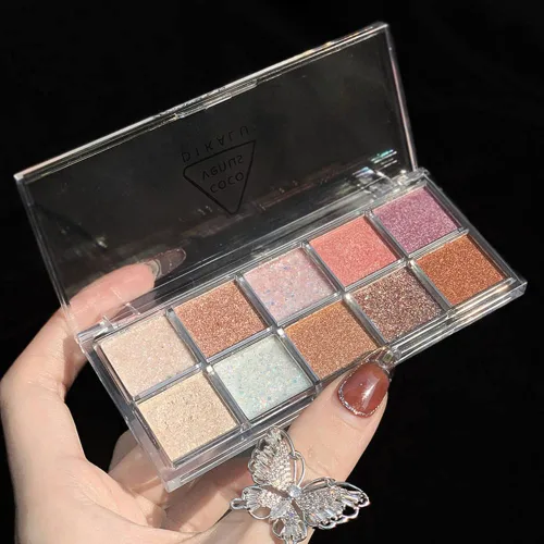 Go Ho Paleta de sombra de ojos de 10 colores, sombra de ojos brillante y brillante, maquillaje coreano, tonos altamente pigmentados, aspecto de