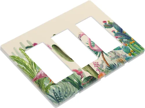 Miniatura 210 de Cubiertas de placa de pared de 3 gang con interruptor de luz de triple palanca, en negro y dorado con esplendor de oro rosa, estampado floral