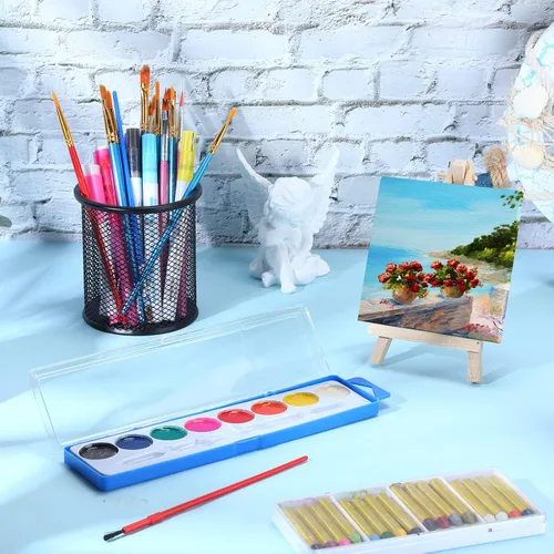 Miniatura 7 de Outus Juego de 12 mini kit de pintura en lienzo, juego de pintura de acuarela de 4 x 4 pulgadas con caballete de 8 colores lavables, pinceles