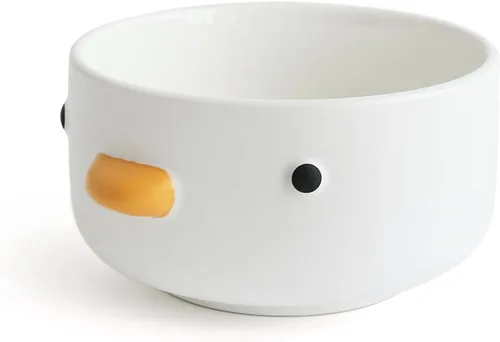 PURROOM Tazón Divertido de Pato Lindo, Tazones de Sopa de Cerámica de Seguridad con Esmalte Hecho a Mano de 17oz, Tazón de Arroz de 4.6''. (500ML)