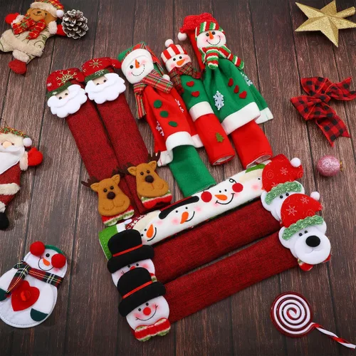 Miniatura 2 de Boao Funda navideña para manija de puerta de refrigerador, muñeco de nieve de Papá Noel, cubierta para manija de electrodomésticos, decoraciones