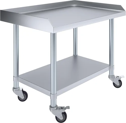 AmGood Soporte de Equipo de Acero Inoxidable con Estante Inferior + Ruedas, Servicio Pesado, Grado Comercial, Certificado NSF (24 pulgadas de ancho