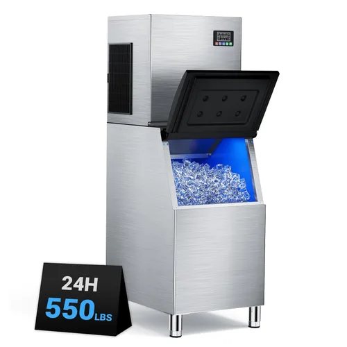 Commercial Ice Machine 550LBS/24H,Storage 400LBS,Large Industrial Ice Maker,Ice Ready in 5-15min,with Self-Cleaning Mode,with Timing Function,30