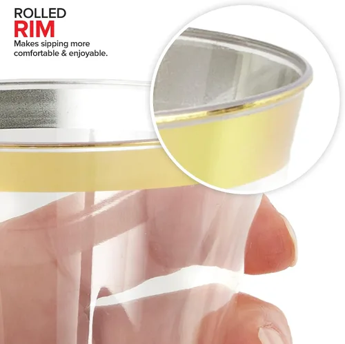 Miniatura 6 de Stock Your Home Vasos de plástico desechables con borde dorado de 9 onzas (paquete de 100) elegantes vasos para fiestas, bodas, vacaciones, vasos