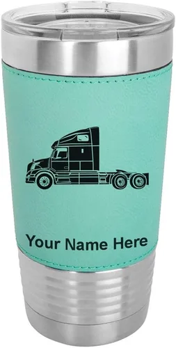 Miniatura 24 de LaserGram Taza aislada al vacío de 20 onzas, cabina de camión, grabado personalizado incluido (piel sintética, negro)