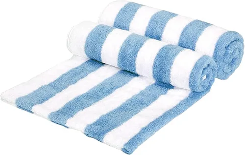 Miniatura 5 de Amazon Basics Soft & Absorbent Beach Towels, 100% Cotton, Cabana Stripe, Machine Washable, Quick Dry, Large 30" x 60", Sky Blue, 4-Pack