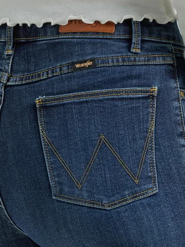 Miniatura 5 de Wrangler Jeans de bota de tiro alto para mujer, Cabaña Cobalto Plaid