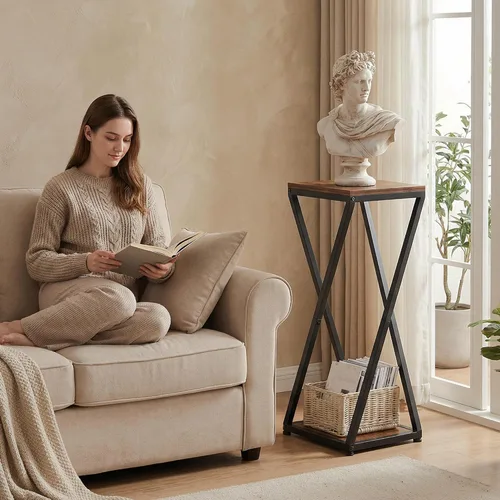 Miniatura 4 de Soporte alto para plantas de 2 niveles para interiores, mesa auxiliar cuadrada pequeña para el hogar 32.5" Height, Small Square Drink Table