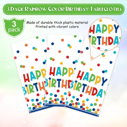 Miniatura 4 de Paquete de 3 manteles de plástico para decoración de cumpleaños, manteles desechables de lunares coloridos, mantel rectangular impermeable