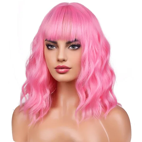 Miniatura 12 de BERON 14 Inches Ash Blonde Wig with Bangs Short Curly Wig Short Ash Blonde Bob Synthetic Wigs for Women Daily Halloween Party or Cosplay Hairnet