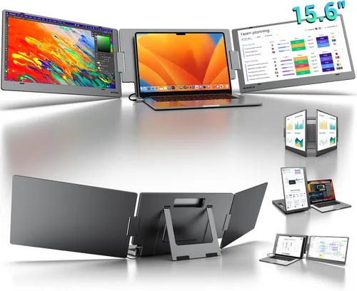Miniatura 10 de Extensor de monitor para portátil de triple pantalla, monitor cuádruple FHD 1080P de 15.6 pulgadas, 1 conexión USB-C para 4 pantallas, aleación