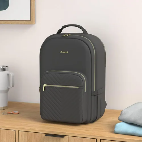 Miniatura 2 de LOVEVOOK Mochila para laptop de 15.6 pulgadas para mujer, bonita mochila de viaje para mujer, bolsa profesional para computadora portátil, Negro