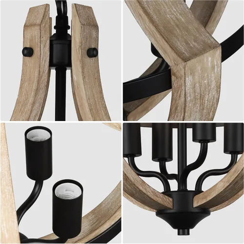 Miniatura 7 de Candelabro de 4 luces estilo granja para comedor, lámparas colgantes ajustables de madera vintage para isla de cocina, vestíbulo, entrada, zona