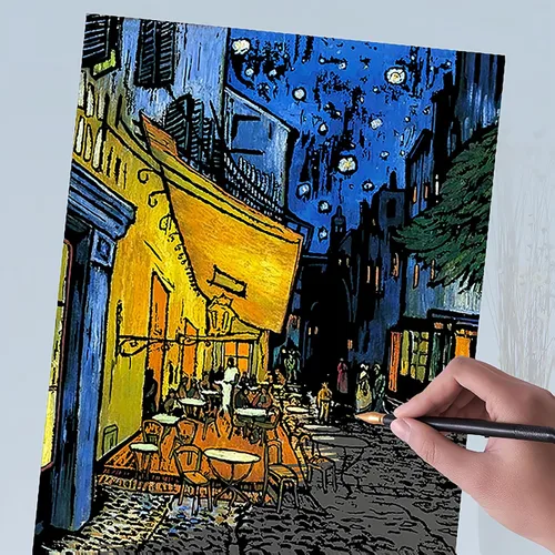 Miniatura 4 de Pintura artística para rascar, 4 piezas, Vincent Van Gogh, juego de papel arcoíris para adultos y niños, tarjeta de boceto de bricolaje, grabado