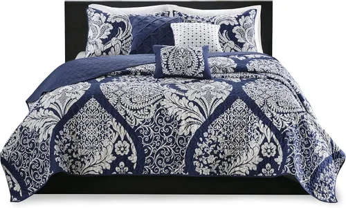 Miniatura 9 de Madison Park Vienna - Edredón reversible de algodón, diseño de costuras de lujo para todas las estaciones, colcha transpirable, fundas de almohada