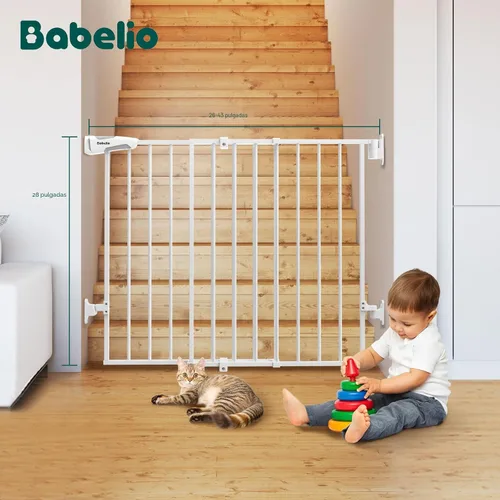Miniatura 8 de Babelio Puerta de bebé para escaleras, cocina y puertas, 26-43 pulgadas de ancho 28 pulgadas de alto, sin barra inferior, fácil instalación, Blanco