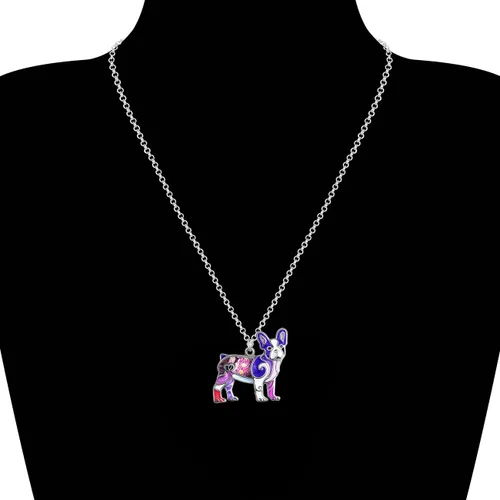 Miniatura 2 de BONSNY Collar de Bulldog Francés con diamantes de imitación esmaltados, diseño original para mujeres y niños