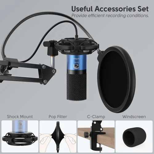 Miniatura 5 de FIFINE Kit de micrófono USB para grabación en PC, micrófono condensador cardioide para computadora en Mac Windows PS4/PS5, para streaming, Azul