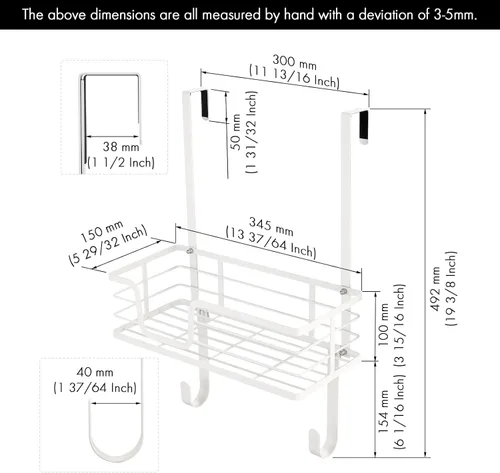 Miniatura 7 de KES Colgador para tabla de planchar sobre la puerta, soporte para patas en T, para 1 3/8" puerta, soporte de hierro de metal blanco, HIR500A-WH