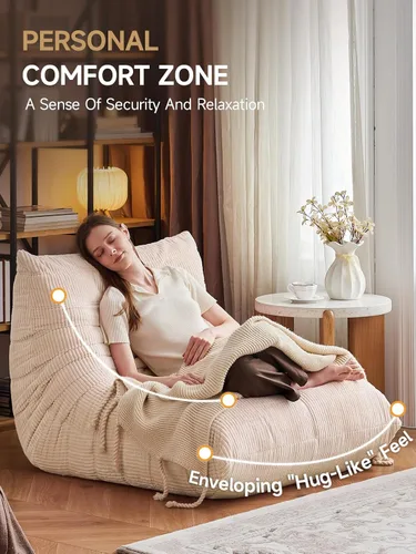 Miniatura 4 de ZCUBED Sillas Grandes de Puf para Adultos, Silla de Salón de Espuma Viscoelástica, Comodo Puf de Corduroy Grande, Sofá Perezoso, Cómoda Silla