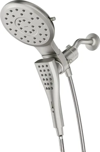Moen Verso 220C3BN - Cabezal de ducha de níquel cepillado con ocho funciones de 7 pulgadas de ancho y ducha de mano desmontable con manguera de 72