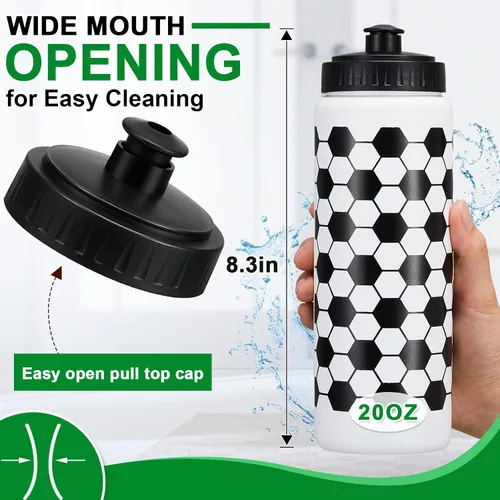 Miniatura 2 de Yaomiao 12 botellas de agua de fútbol a granel de 20 onzas, botellas de agua reutilizables para apretar, accesorios de copa de pelota deportiva