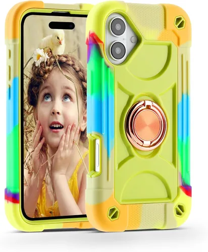 Miniatura 30 de MARKILL Funda compatible con iPhone 15 de 6.1 pulgadas con soporte integrado, [grado militar resistente de cuerpo completo] protección contra Rosa