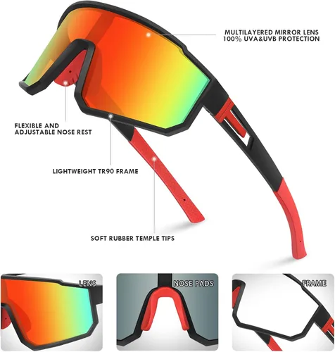 Miniatura 6 de Gafas de sol deportivas para niños, polarizadas, con protección UV400, para niños y niñas, para béisbol, softbol, ciclismo Lentes rojas con montura