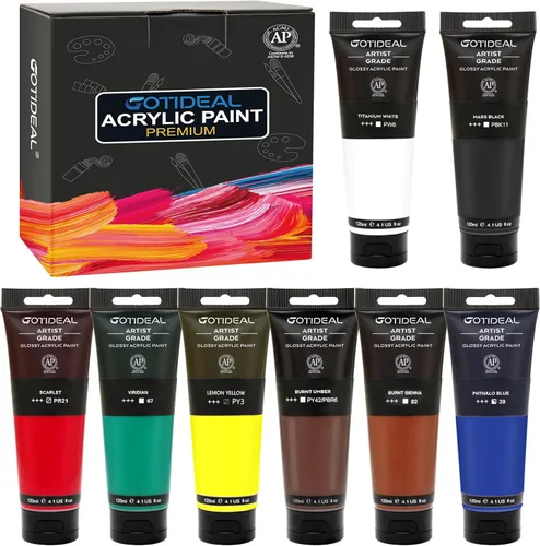 Miniatura 29 de GOTIDEAL - Pintura acrílica sienna tostado, tubos de 4.1 oz, no tóxicas, duradera, para pintor adulto o niño y para lienzo, madera, arcilla, tela