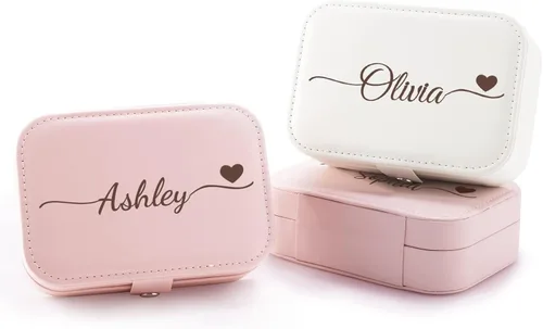 Miniatura 8 de Corissy Joyero personalizado para mujer, joyero de viaje personalizado con nombre y flor de nacimiento, joyero de cuero para anillos, aretes