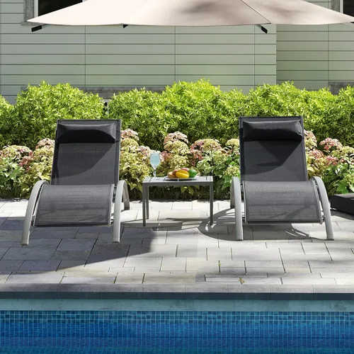 Miniatura 9 de Domi - Juego de 2 sillas de piscina, tumbona para exteriores con mesa auxiliar, silla reclinable ajustable de aluminio para terraza, piscina, playa