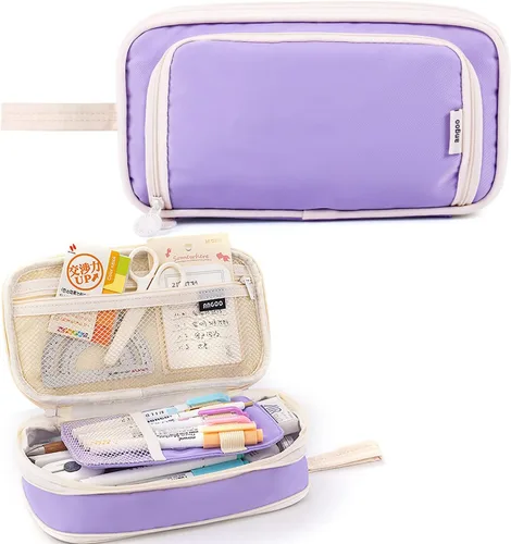 Estuches para lápices de gran capacidad, 4 compartimentos, estuche estético grande para niñas y mujeres, estuche portátil con asa, organizador de