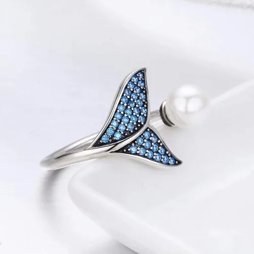 Miniatura 3 de Presentski Anillos abiertos de plata de ley con perlas de sirena ajustables para mujeres