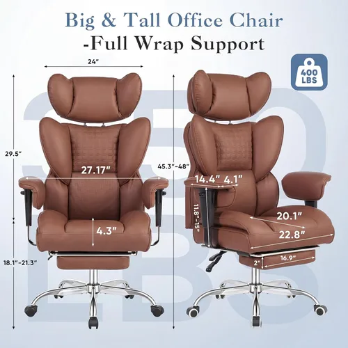 Miniatura 3 de DUMOS Silla de escritorio grande y alta para oficina en casa, silla de computadora para juegos, silla ergonómica ejecutiva con reposapiés, respaldo
