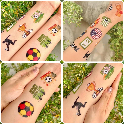 Miniatura 6 de 96 calcomanías de tatuajes temporales de fútbol, regalos de fiesta de cumpleaños con temática de fútbol deportivo, suministros de decoración