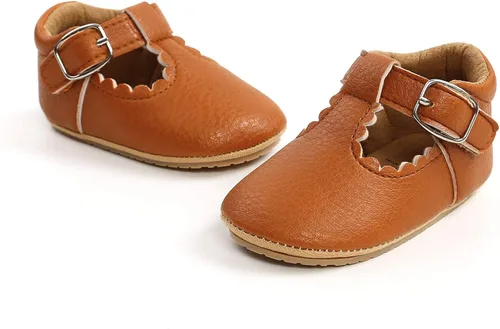 Miniatura 4 de SOFMUO Zapatillas de cuero con cordones para bebés y niñas suela de goma suave mocasines Oxford para recién nacidos zapatos de vestir