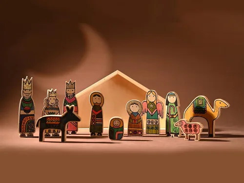 Miniatura 3 de WONDROUS' DECO Juego de Belén de madera, 12 piezas de escena de mesa de Navidad, 7 pulgadas de alto, pequeño adorno de pesebre para decoración