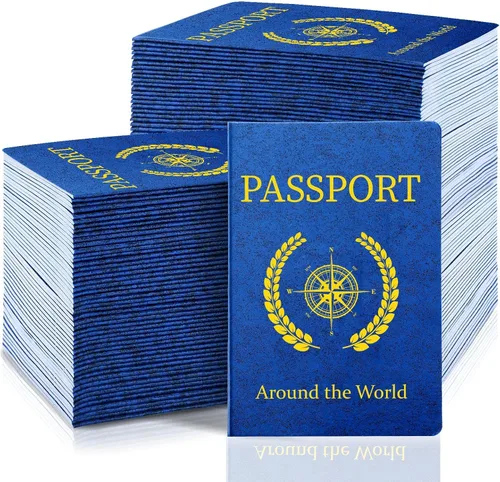Miniatura 9 de Woanger 100 unidades de pasaporte en blanco para niños, cuaderno de pasaporte, azul a granel de 4 x 5.5 pulgadas, puerto de pase falso