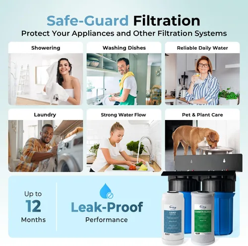 Miniatura 5 de iSpring WGB21B-PB Sistema de filtración de agua de 2 etapas para toda la casa con bloque de carbono de 10" x 4.5" FC15B y filtro reductor de plomo
