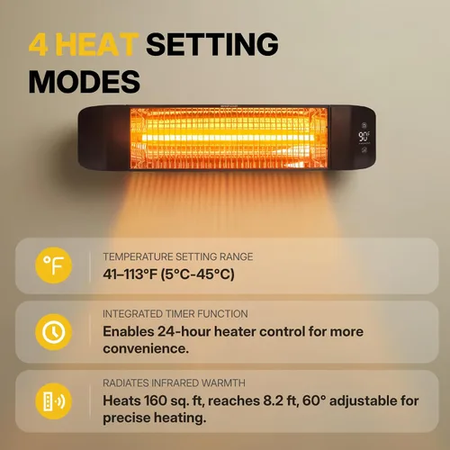 Miniatura 3 de Calentador eléctrico para exteriores de 1500 W, calentador de patio para uso en exteriores, calefacción silenciosa y específica, control inteligente