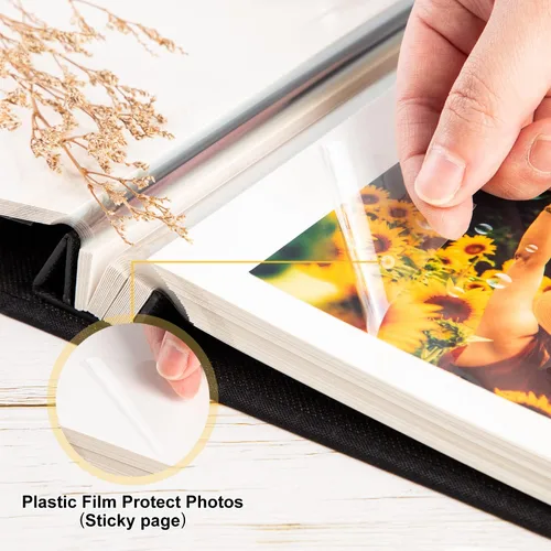 Miniatura 4 de Lanpn - Álbum de fotos autoadhesivo de lino, 40 páginas, álbum de fotos para manualidades, páginas adhesivas magnéticas, contiene fotos de 4 x 6, 7
