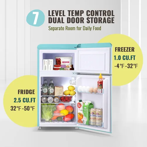 Miniatura 4 de DEMULLER Mini refrigerador retro de 3.5 pies cúbicos con refrigerador pequeño de doble puerta con congelador superior y estante para huevos y 7