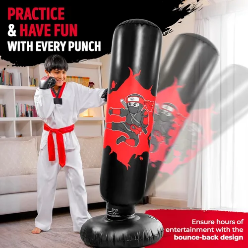 Miniatura 4 de THB Punching Bag for Kids - Inflatable Punching Bag with Boxing Gloves for Kids Age 3-8, 63” Ninja Boxing Bag with Electric Air Pump to Practice