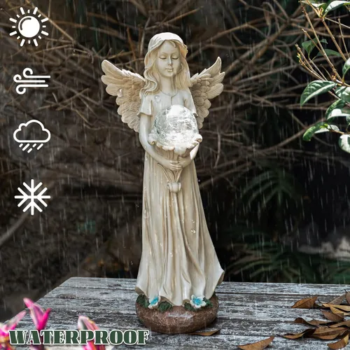 Miniatura 9 de Estatua de ángel para jardín, estatuas solares de jardín de 16.3 pulgadas con luces solares, figuras de ángel, regalos de jardinería para madre