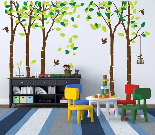 luckkyy Calcomanía para pared, Gran Familia de cinco Árboles con pájaros y jaulas, para habitación familiar, arte decoración.